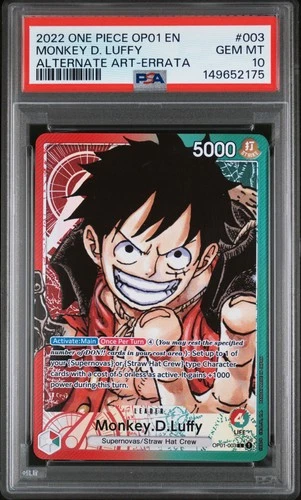 2022 ONE PIECE OP01-ROMANCE DAWN ALTERNATE ART-ERRATA MONKEY D. LUFFY PSA 10