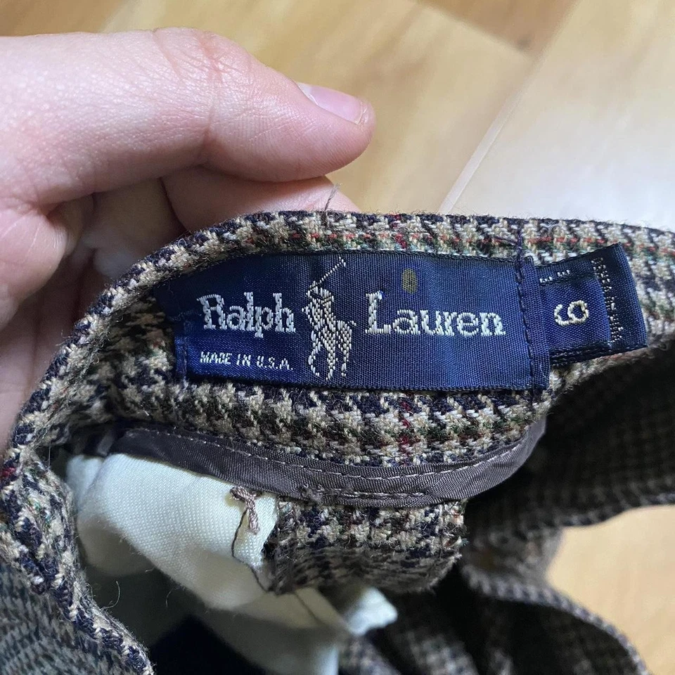 Ralph Lauren Houndstooth Vintage Wool Womens Brown Herringbone Pants Size 26X30 - Image 3 of 4