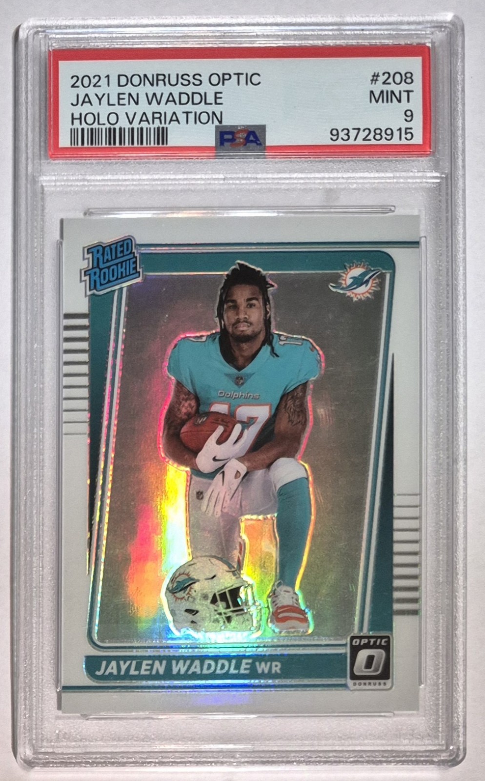 2021 Donruss Optic Rated Rookie Jaylen Waddle Holo Variation #208 PSA Mint 9