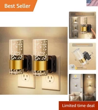 Elegant Gold Dimmable LED Night Light with Auto Sensor - 2 Pack, Warm Glow