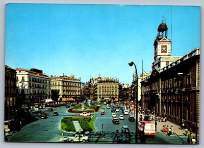 Postcard 1970s Madrid Puerta del Sol Plaza City View Spain