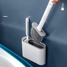 Silicone Toilet Brush Set Flat Head Flexible Bathroom Wall Mount
