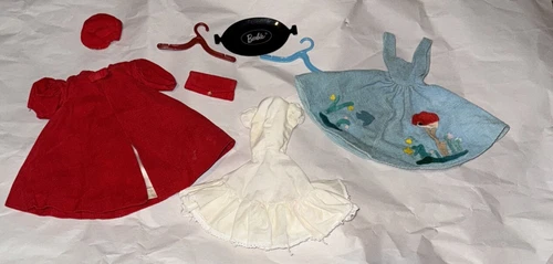 Vintage 1962-65 Barbie #939 RED FLARE Red Velvet Coat Hat Purse Date Night Dress