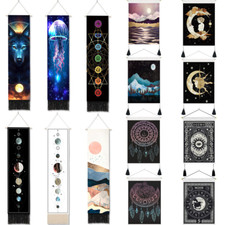 Bohemian Tapestry Tassel Moon Mountain Linen Cotton Home Door Wall Hanging Draw