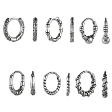 2pcs Mens Womens Punk Stainless Steel Retro Floral Endless Hoop Huggie Earrings