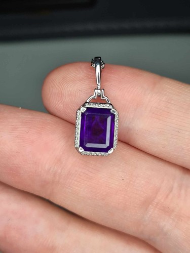 AAA 2.35 Ct Amethyst Solitaire Halo Necklace 925 Sterling Silver - Picture 5 of 11