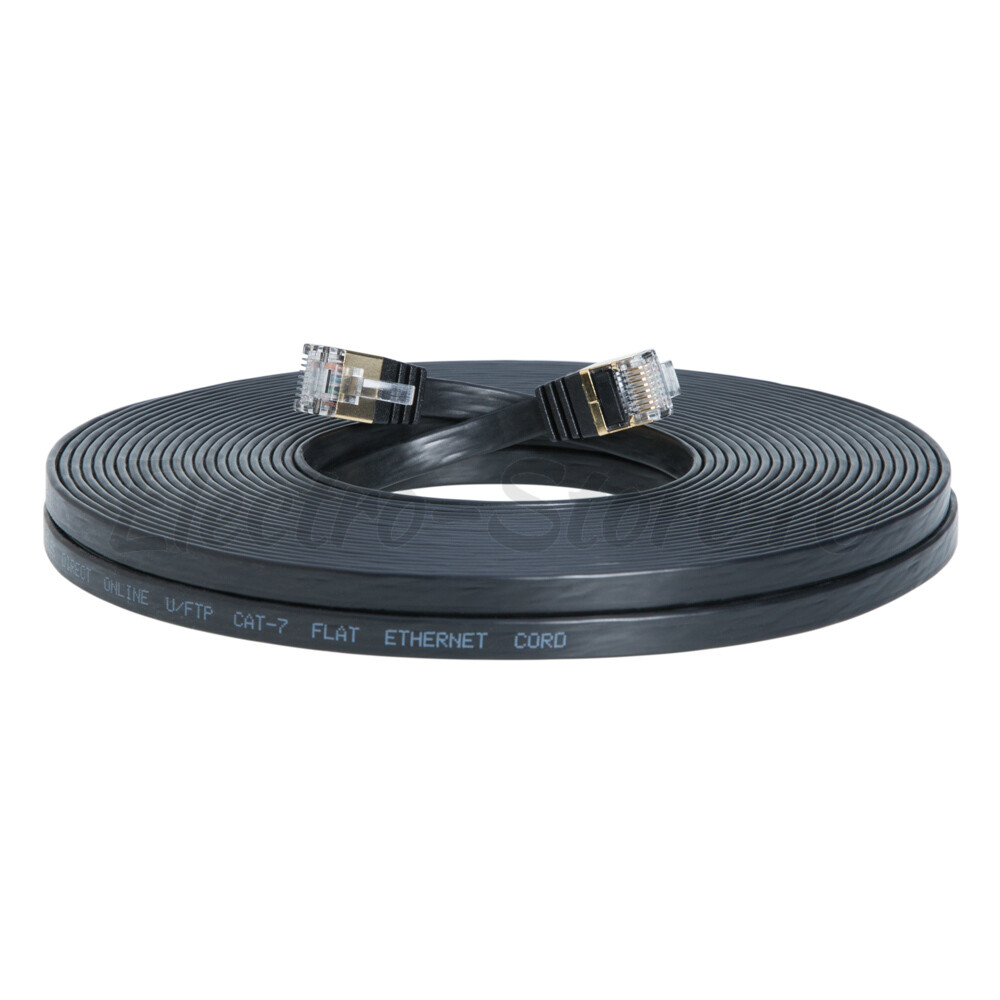 Cavo Ethernet Cat7 Piatto Nero – Lunghezze Da 6 A 100 Ft, Schermato E Performante!