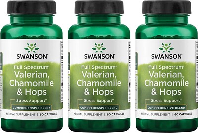 3 Pack, Valerian, Chamomile & Hops, 180 Caps (3X60), Soothes Mind & Body, Stress