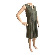 Old Navy Pintuck Sleeveless Swing Dress L Army Olive Green Lined Summer Preppy