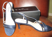 Nina New York Navy Rhinestone Heels Sandals Strappy Formal Party Wedding size 8