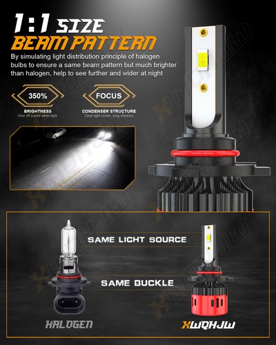 9005 + H11 LED Headlights Kit Combo Bulbs 6000K High&Low Beam Super White Bright - Picture 2 of 13