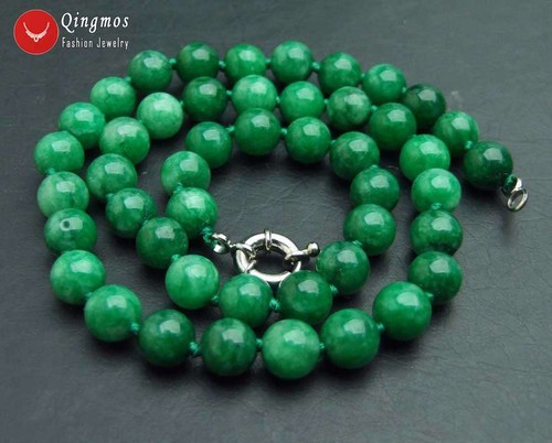 Natural 8mm Round Dark Green Jade Stone Necklace for Women Jewelry Chokers 17'' - Picture 6 of 6
