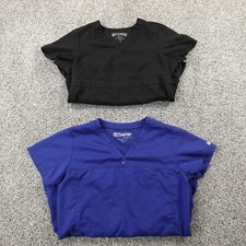 Greys Anatomy Shirt Womens S Black Blue Scrub Top Medical Nursing Healthcare Lot