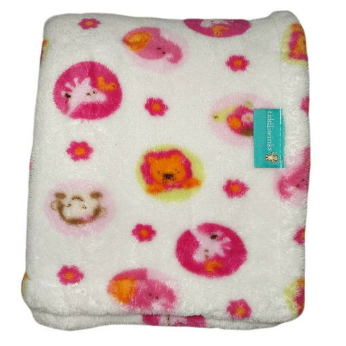 Tiddliwinks Jungle Baby Girl Blanket White Pink Fleece Circle Flower HTF Safari - Picture 1 of 6