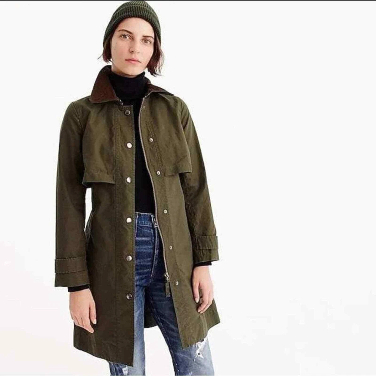 J.crew Field Trench Coat in Deep Moss sz XS eBay