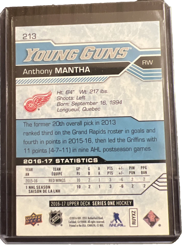 2016-17 Upper Deck - Young Guns #213 Anthony Mantha (RC) - Image 2 of 2
