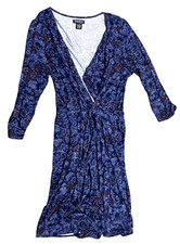 Lucky Brand Dress Wrap Paisley Floral Print L/S Women's Size Large L Blue Red