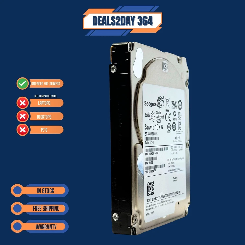 Seagate Savvio  ST450MM0026 Seagate 450GB 10K 2.5 DP 6G SAS  SAME DAY SHIPPING - Image 2 of 3