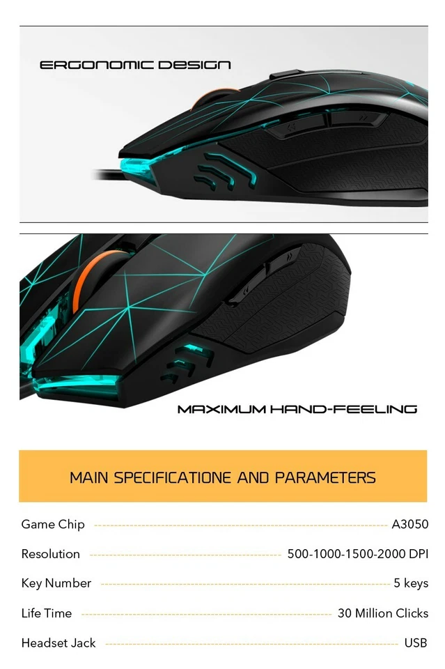 Light-Blue LED 4 Color Backlights Wired Gaming Ergonomic Mouse ZIDLI ZM5  - Image 3 of 4