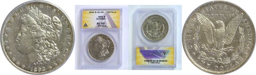 1892 $1 Morgan Silver Dollar ANACS AU 50 Details Cleaned