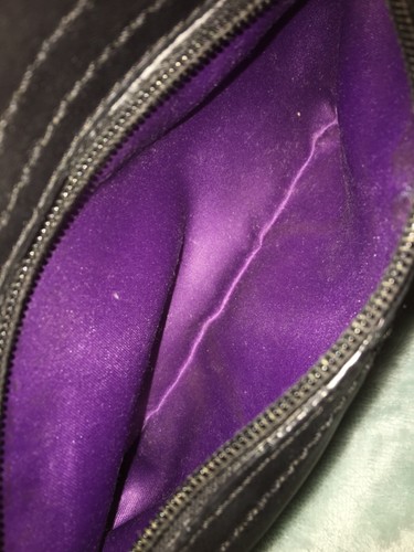 Women vintage "Coach" small black purse with strap. Purple lining. Leather. - Picture 3 of 12