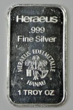 Heraeus 1 oz .999 Fine Silver Bar - Edelmetalle Hanau Swiss 1 Troy Ounce