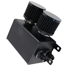 10AN 2 Port Dual Breather Filter Baffled Oil Catch Can Reservoir Tank Kit Black