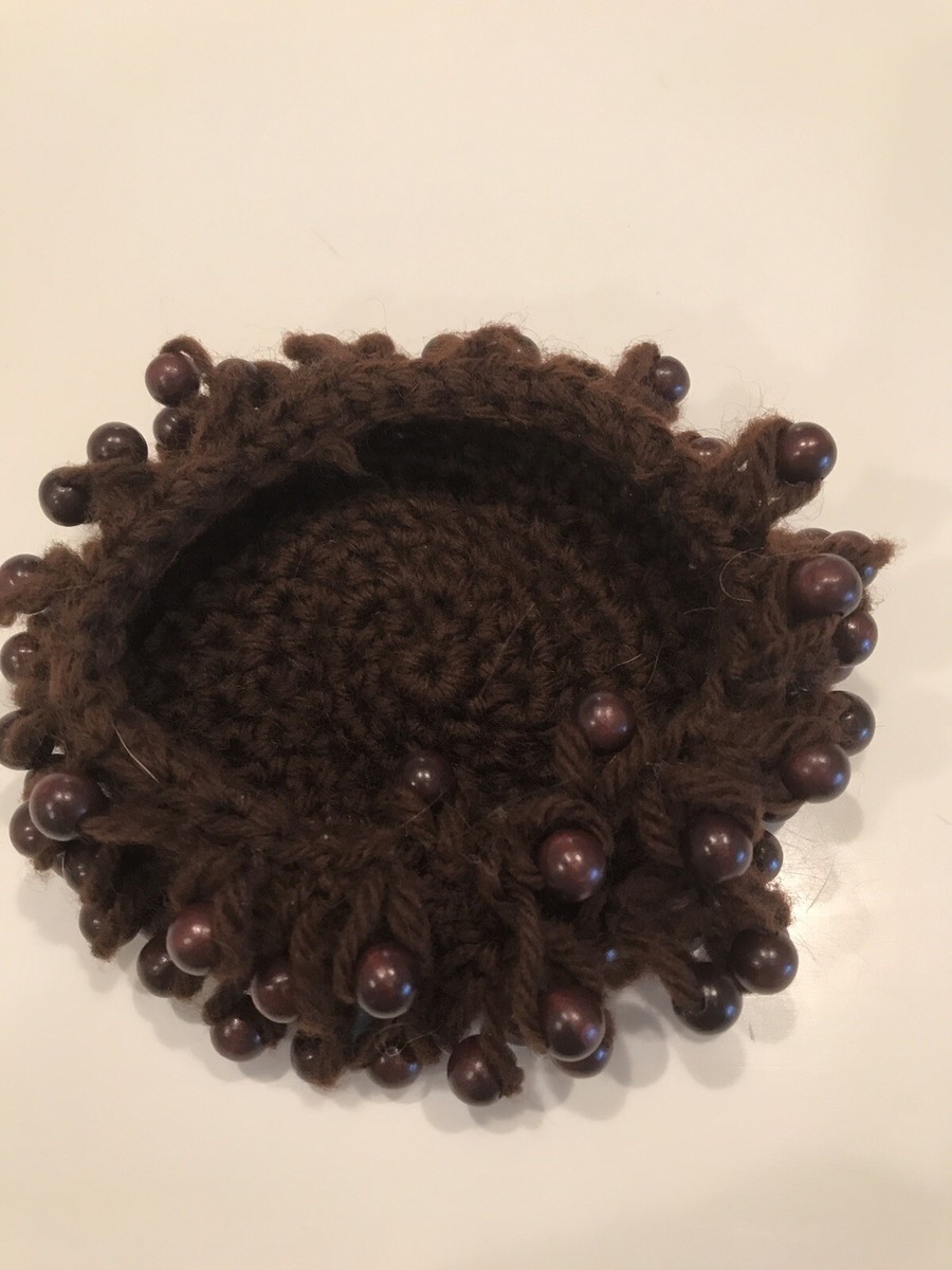 Vintage 1960\'s Hair Bun Cover Wool with Beads Hair Bun Cover with Wooden Beads Handmade Vintage 1960 main image 2