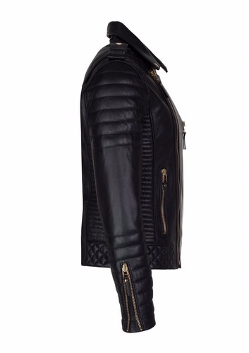 Chaqueta de cuero de cordero genuina negra para hombre motociclista motocicleta elegante chaqueta de corredor - Imagen 4 de 9