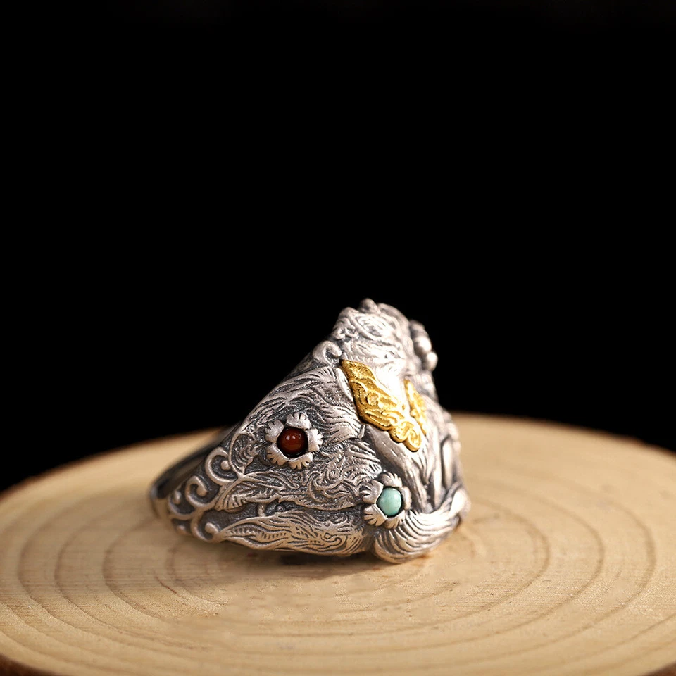 Unisex sterling Silver Open Fox Ring with Personalized Vintage Jewelry Gift HOT! - Image 2 of 4
