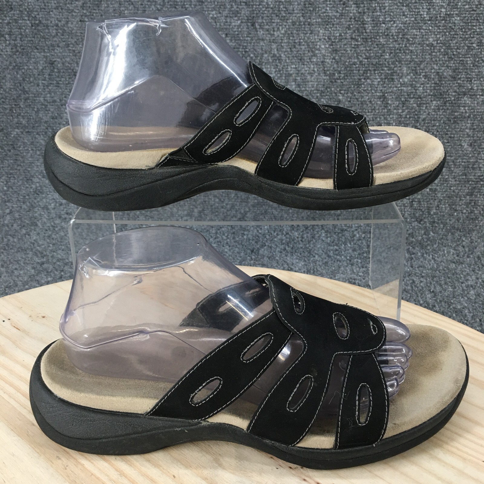 Clarks Springers Sandals Womens 9 M Slip On Black Leather Slide Comfort  88419 | eBay