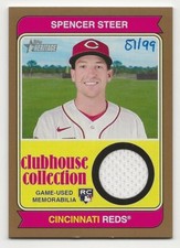 2023 Topps Heritage High Number SPENCER STEER Clubhouse Relic GOLD 51/99 Reds RC