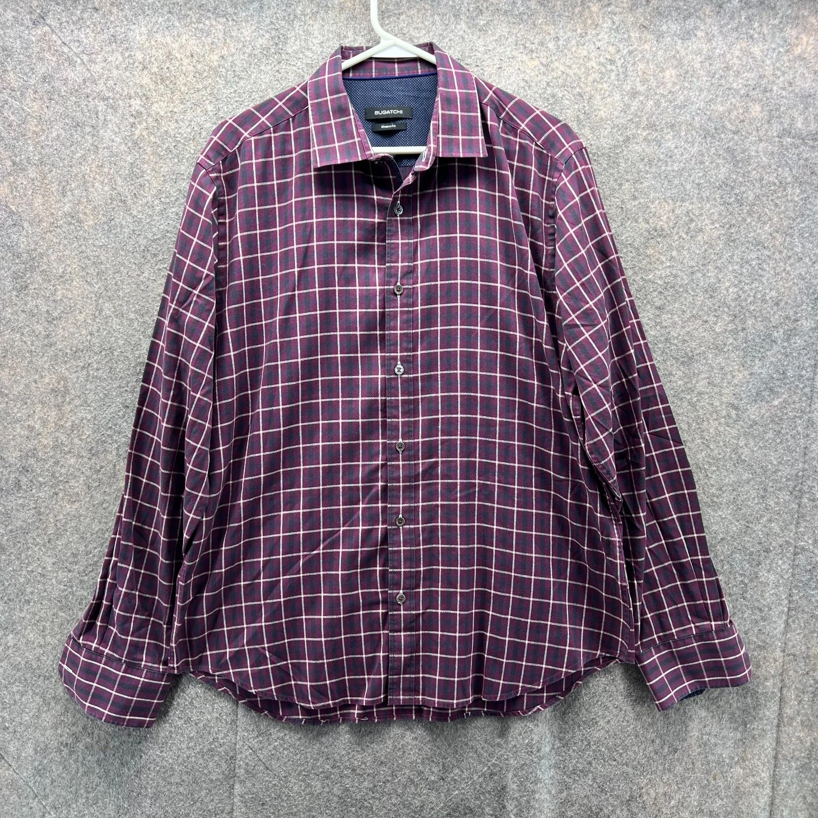 Bugatchi Shirt Mens Extra Large Purple Button Down Glen Check Shaped Fit XL