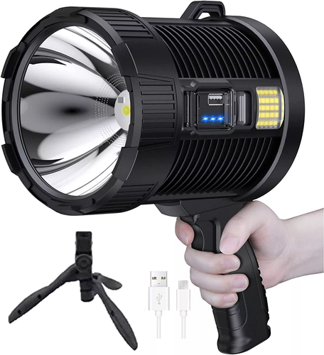 LED Flashlight 200000Lm Super Bright Searchlight Rechargeable Spotlight Handheld