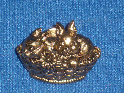 Goldtone Easter Bunnies in Basket Lapel Pin Tie Tac Spring Holiday Jewelry Gift