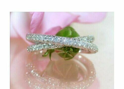 2Ct Round Cut Lab Created Diamond Band Women's Ring 14k White Gold Plated - Bild 1 von 7