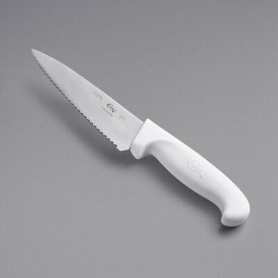 Choice 6'' Serrated Chef Knife with White Handle (select size below)
