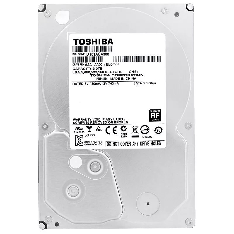 Hard Drive Toshiba 3TB DT01ACA300 SATA III 7200U/Min 32MB 3,5'' Inch