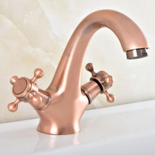 Antique Red Copper Double Handle Bathroom Sink Faucet Vessel Mixer Tap 2sf825