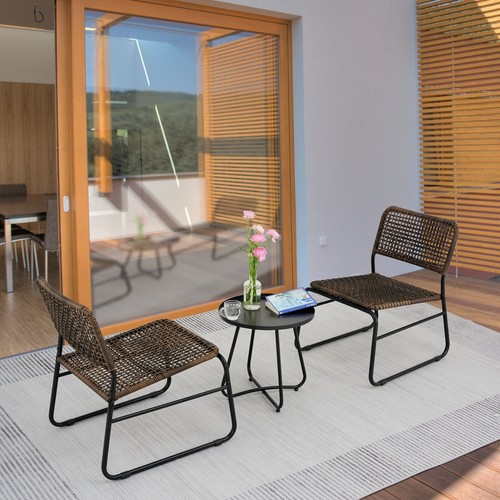 3 Pieces Wicker Patio Balcony Chair Set Outdoor Rattan Conversation Bistro Sets - Picture 11 of 16