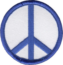 Patch - Peace Sign Symbol Blue White Hippie Hippy Sixties 1960s 2" Iron On 22186