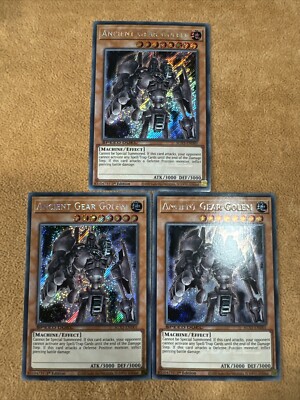   3X YUGIOH ANCIENT GEAR GOLEM SECRET RARE SGX1-END01 1ST ED SPEED DUEL PLAYSET