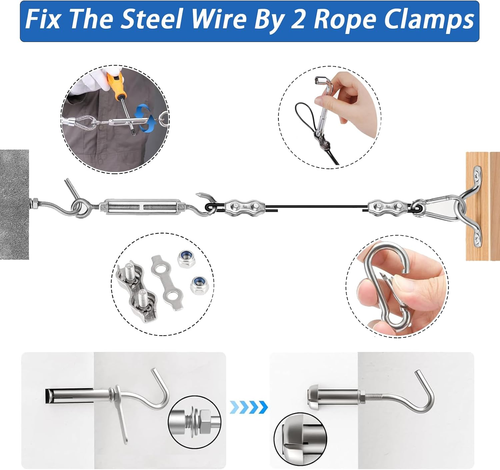 String Light Hanging Kit with 400FT Vinyl Coated 304 Stainless Steel Wire Rope, - Picture 6 of 7