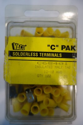 Vaco Solderless Terminals Insulated Male Tab C68401 - 12-10 AWG  M6 (100 pack)