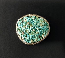 Turquoise Oval Belt Buckle W/Chunky colored beads chips Belt Buckles Unique