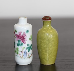Antique Chinese pair of porcelain rare snuff bottles, 19th century, Qing Dynasty