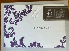 Brides Purple Laser Corner Thank you  Card & Envelopes. Opened box-30 Cards only