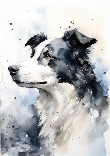 Border Collie Watercolor Print - Elegant Dog Portrait Decor 5 "x 7" - Picture 5 of 5
