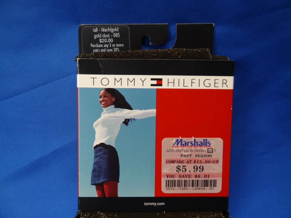 NOVA meia-calça alta Tommy Hilfiger Y2K 2000 ouro pó preto vintage feita nos EUA - Imagem 4 de 4