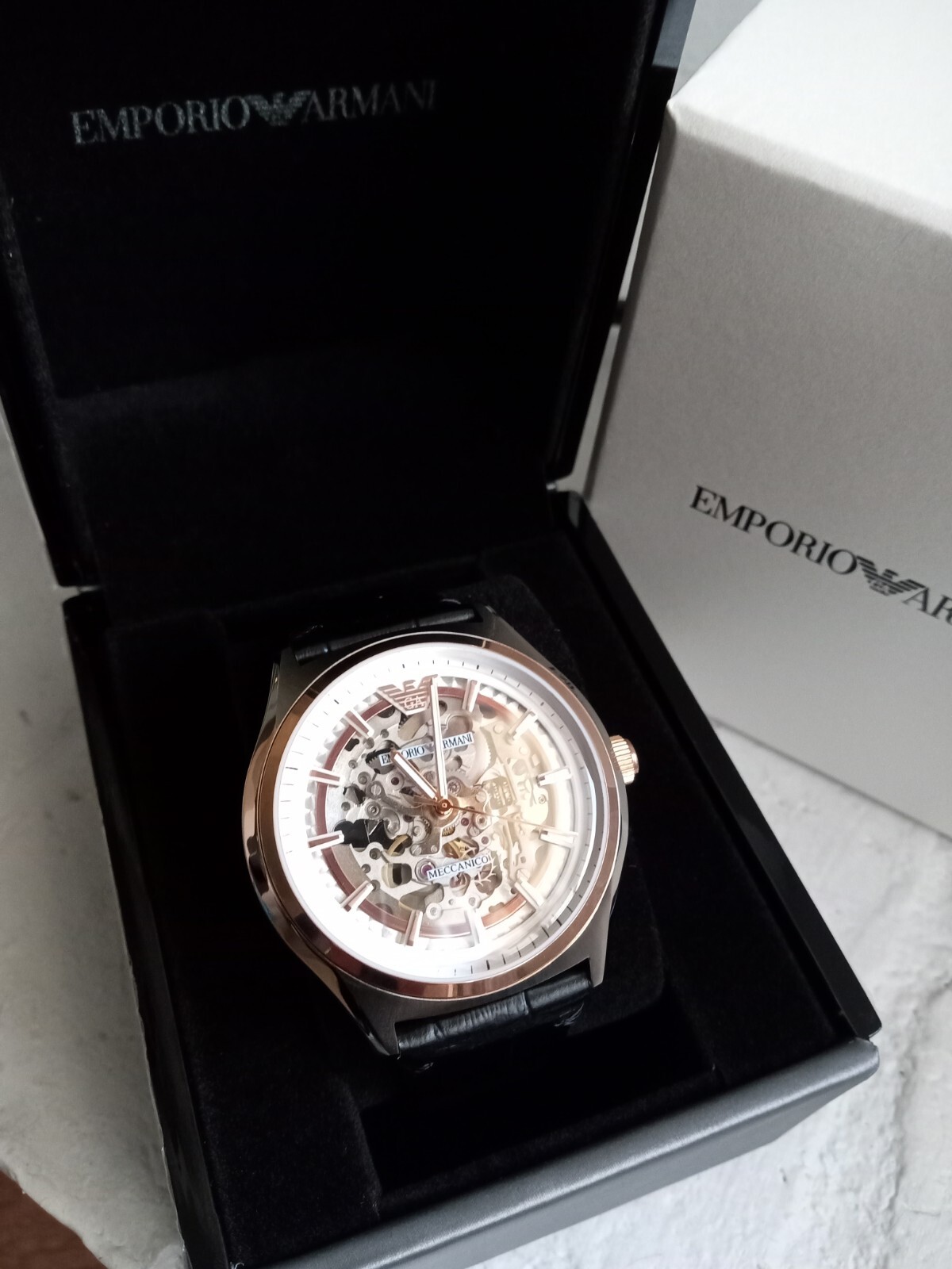 Emporior Armani Authentic Men s Automatic 2 Tone Skeleton Watch